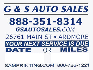 g & s auto sales lube oil filter service reminder vehicle window sticker