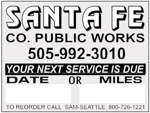 Santa Fe lube oil filter service reminder vehicle window sticker