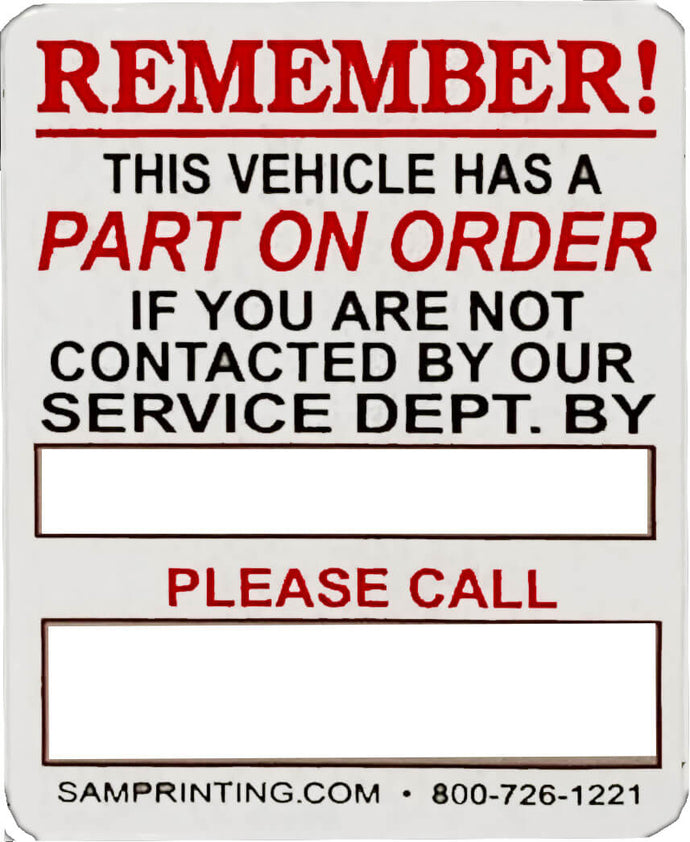 part on order safety service reminder vehicle window sticker