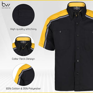 button collar black and yellow mechanic work shirts WSM-BKYE