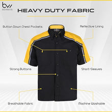 Load image into Gallery viewer, safety reflective stripes of black and yellow mechanic work shirts WSM-BKYE