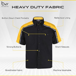 safety reflective stripes of black and yellow mechanic work shirts WSM-BKYE