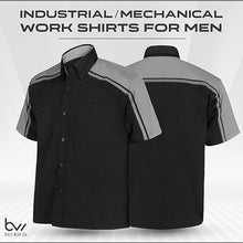 Load image into Gallery viewer, front and back of mechanic industrial work shirt in black and grey MWS-M-BKGY