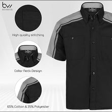 Load image into Gallery viewer, fabric for mechanic industrial work shirt in black and grey MWS-M-BKGY