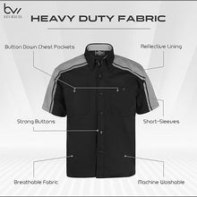 Load image into Gallery viewer, details about mechanic industrial work shirt in black and grey MWS-M-BKGY