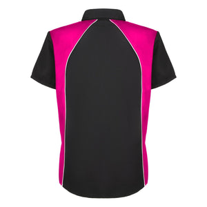 back view of women’s mechanic work shirt in black and fuchsia mws-w-bkfu