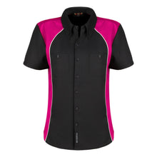 Load image into Gallery viewer, women’s mechanic work shirt in black and fuchsia mws-w-bkfu