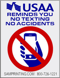 USAA insurance no cell phone no texting reminder vehicle window sticker