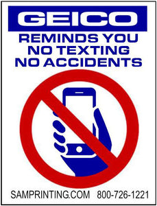 Geico insurance no cell phone no texting reminder vehicle window sticker