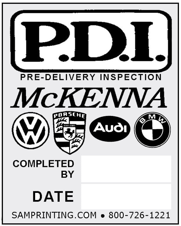 pre-delivery inspection service reminder vehicle window sticker
