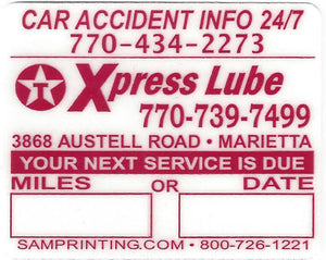 express lube oil filter service reminder vehicle window sticker