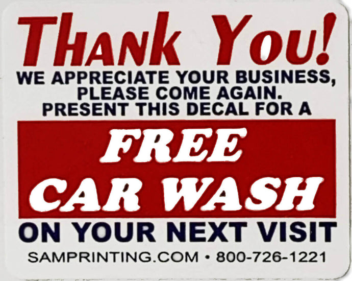 free car wash promotion reminder vehicle window sticker