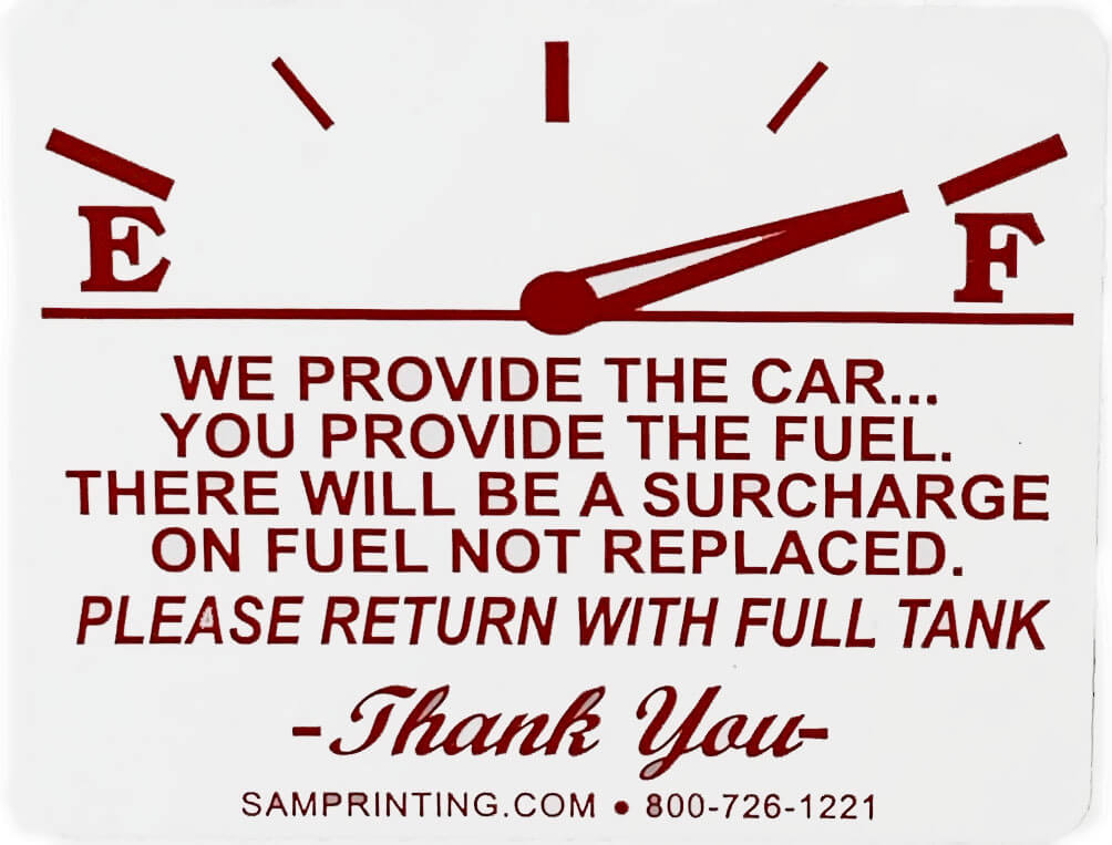 Generic Re-Fill Rental Car Gas Tank Window Stickers – SAMprinting