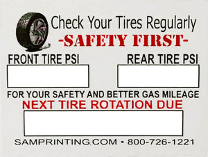 tire p.s.i. safety and rotation check vehicle service reminder window stickers